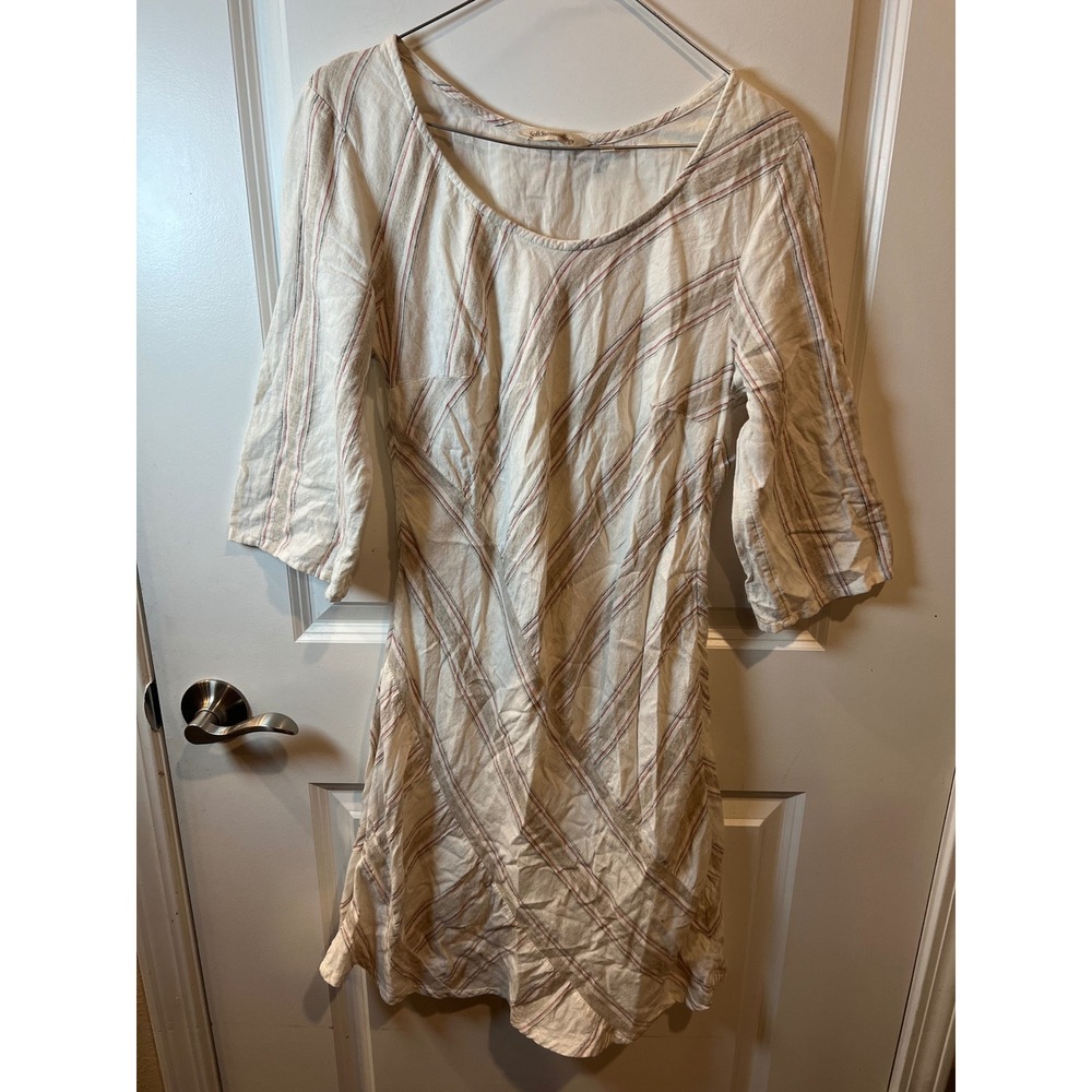 Soft Surroundings Womens Dress Linen Blend Diagonal Stripe Cream Size S